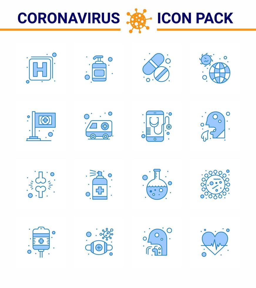 covid19 protección coronavirus pendamic 16 conjunto de iconos azules como asistencia médica tableta infección por virus coronavirus viral 2019nov enfermedad vector elementos de diseño