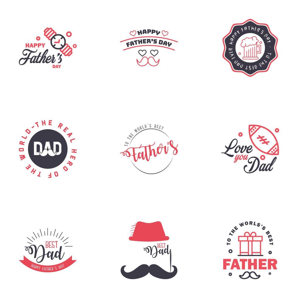 Set of Happy Fathers day elements 9 Black and Pink Vector illustration Editable Vector Design Elements
