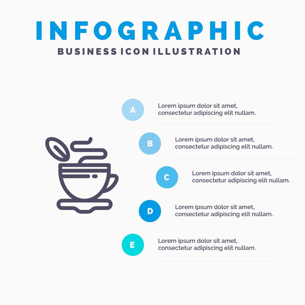 Tea Cup Hot Coffee Line icon with 5 steps presentation infographics Background vector