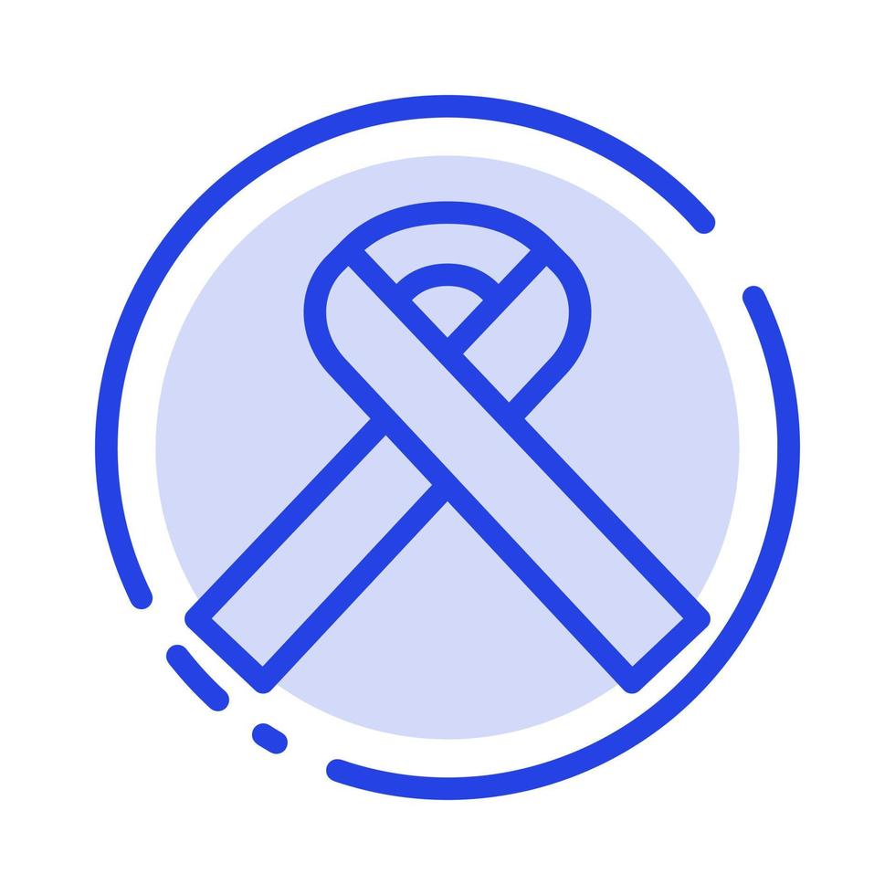 cinta conciencia cáncer azul línea punteada icono de línea vector
