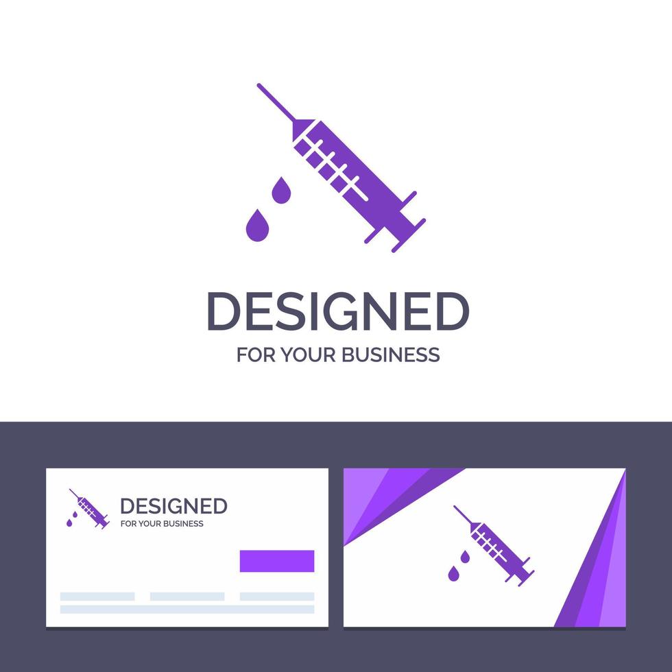 tarjeta de visita creativa y plantilla de logotipo inyección de droga ilustración vectorial de drogas médicas vector