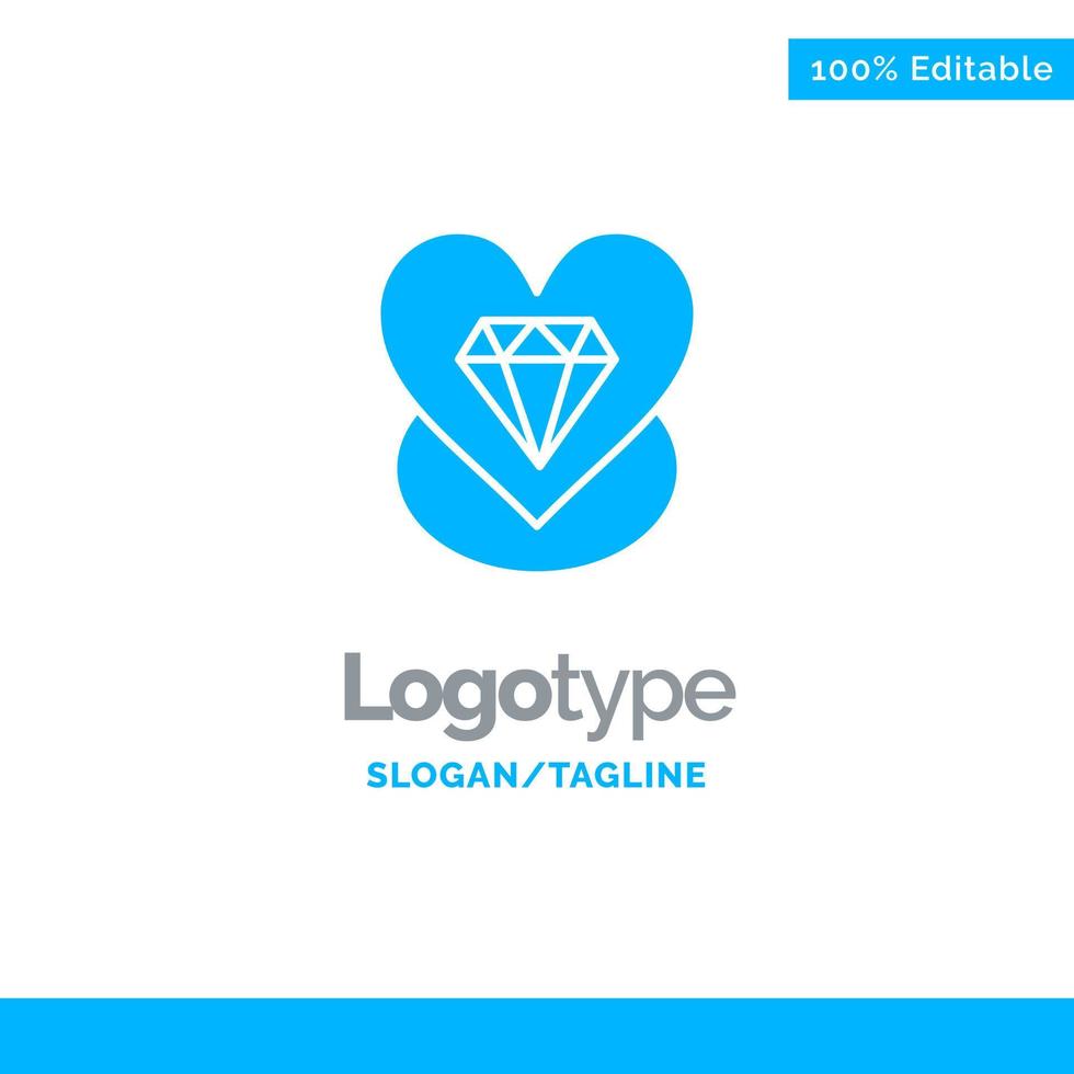 diamante amor corazón boda azul sólido logotipo plantilla lugar para eslogan vector