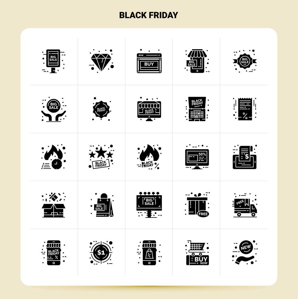 Solid 25 Black Friday Icon set Vector Glyph Style Design Black Icons Set Web and Mobile Business ideas design Vector Illustration