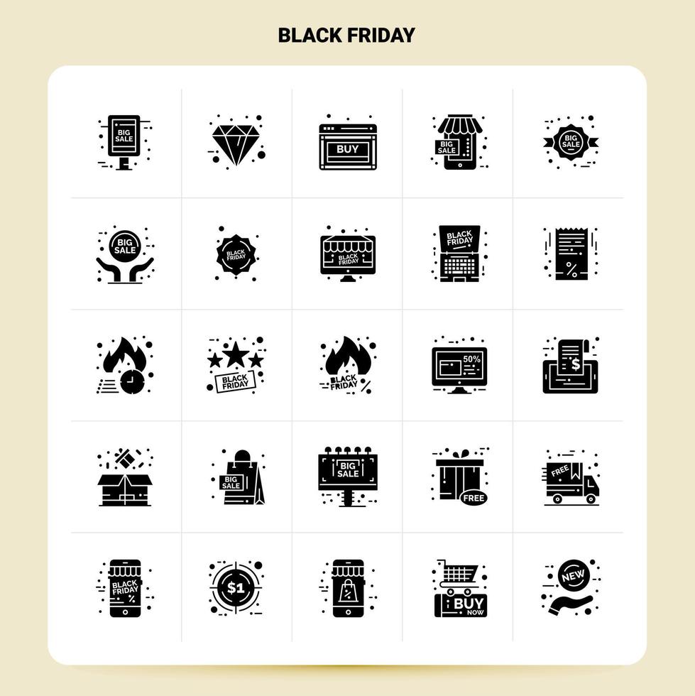 sólido 25 conjunto de iconos de viernes negro diseño de estilo de glifo vectorial conjunto de iconos negros diseño de ideas de negocios web y móvil ilustración vectorial vector