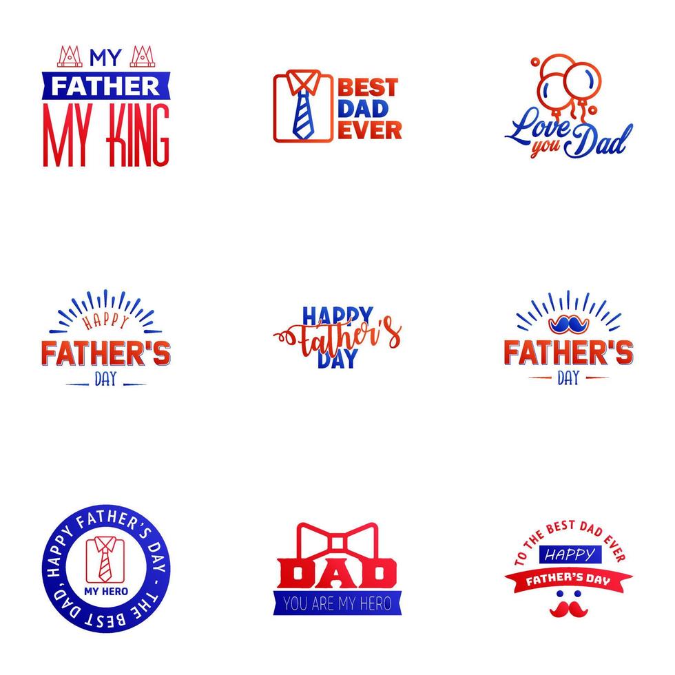 Set of fathers day 9 Blue and red design elements Editable Vector Design Elements