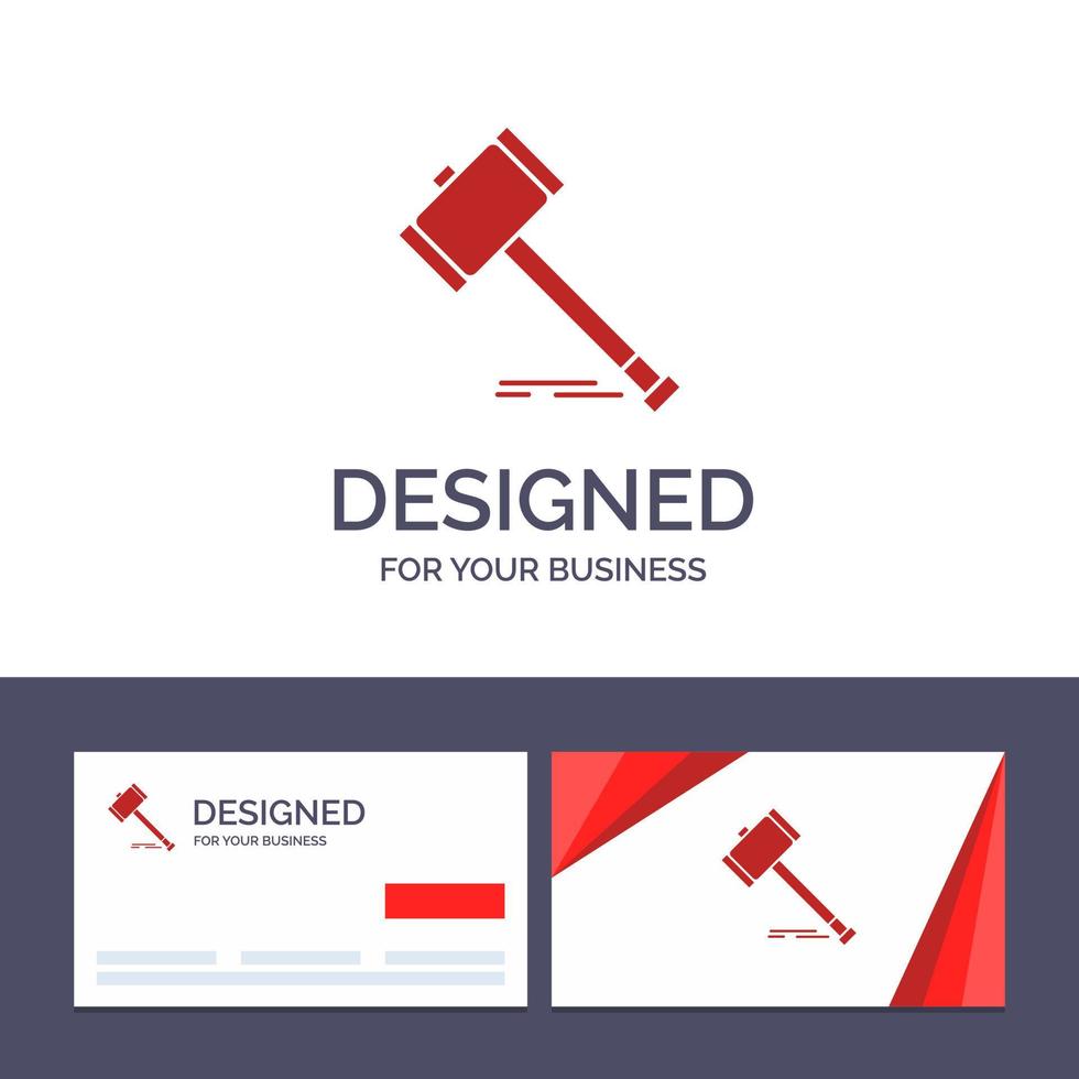 tarjeta de visita creativa y plantilla de logotipo acción subasta corte mazo martillo ley legal vector ilustración