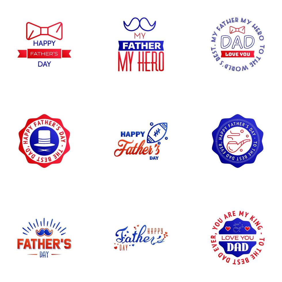Happy fathers day 9 Blue and red Typography set Vector typography Vintage lettering for greeting cards banners tshirt design You are the best dad Editable Vector Design Elements