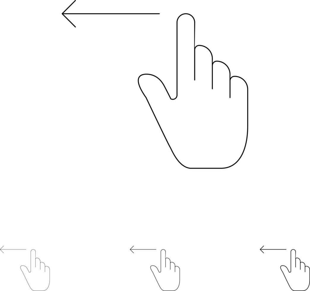 Finger Gestures Hand Left Bold and thin black line icon set vector