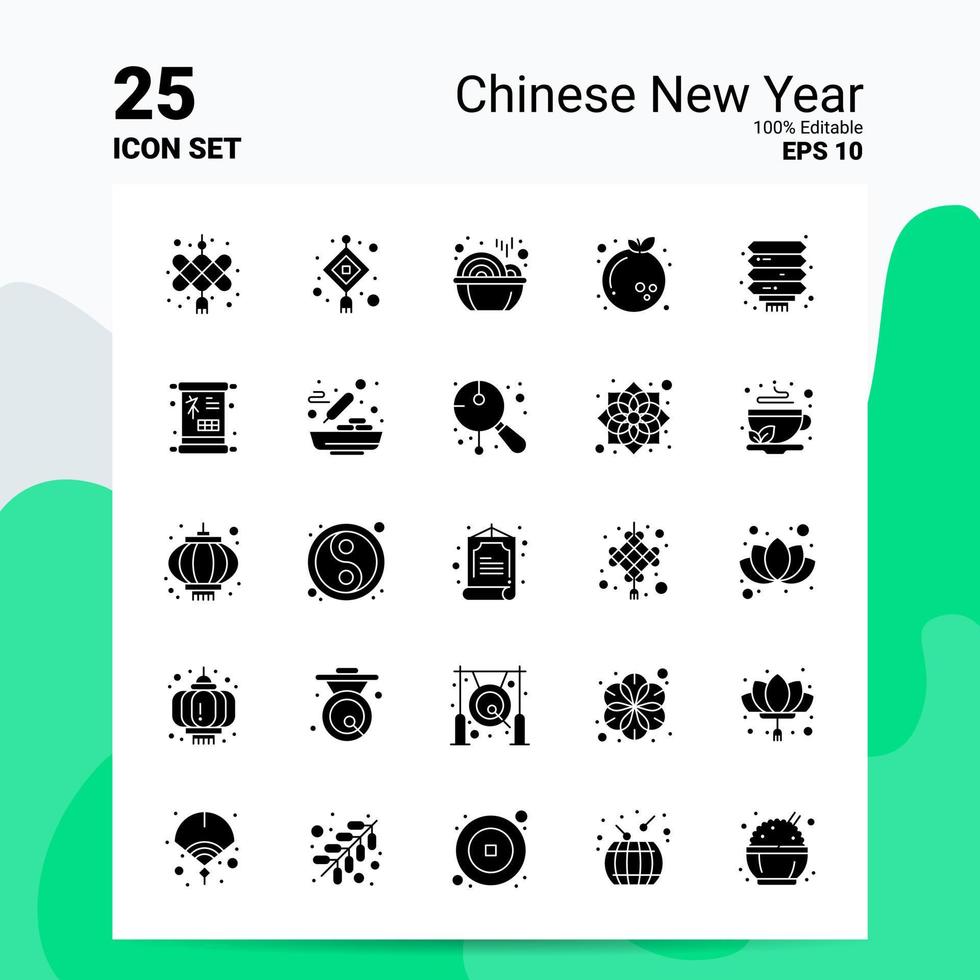 25 Chinese New Year Icon Set 100 Editable EPS 10 Files Business Logo Concept Ideas Solid Glyph icon design vector