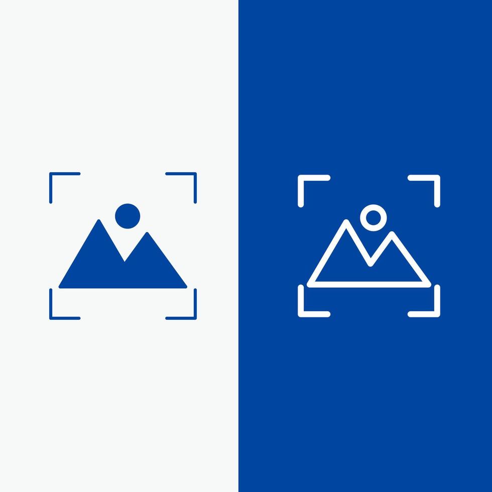 enfoque de cultivo fotografía línea y glifo icono sólido bandera azul línea y glifo icono sólido bandera azul vector
