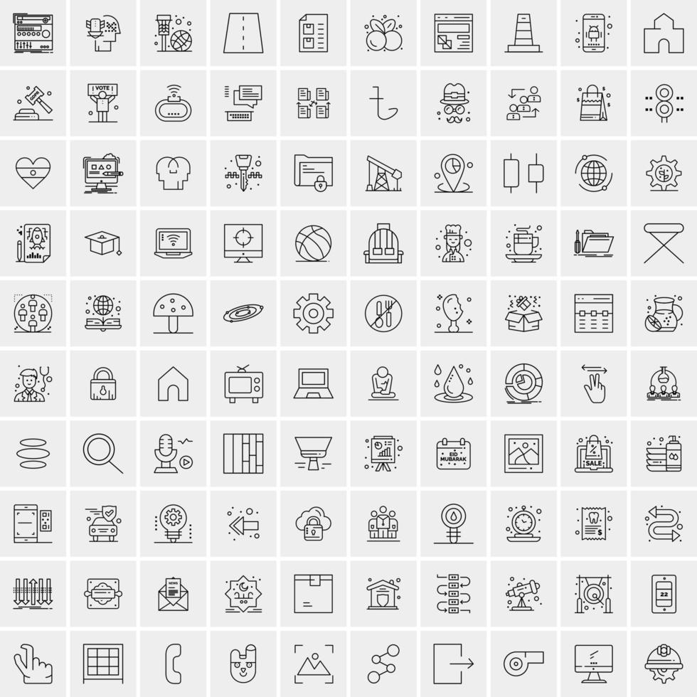 100 Universal Black Line Icons on White Background vector