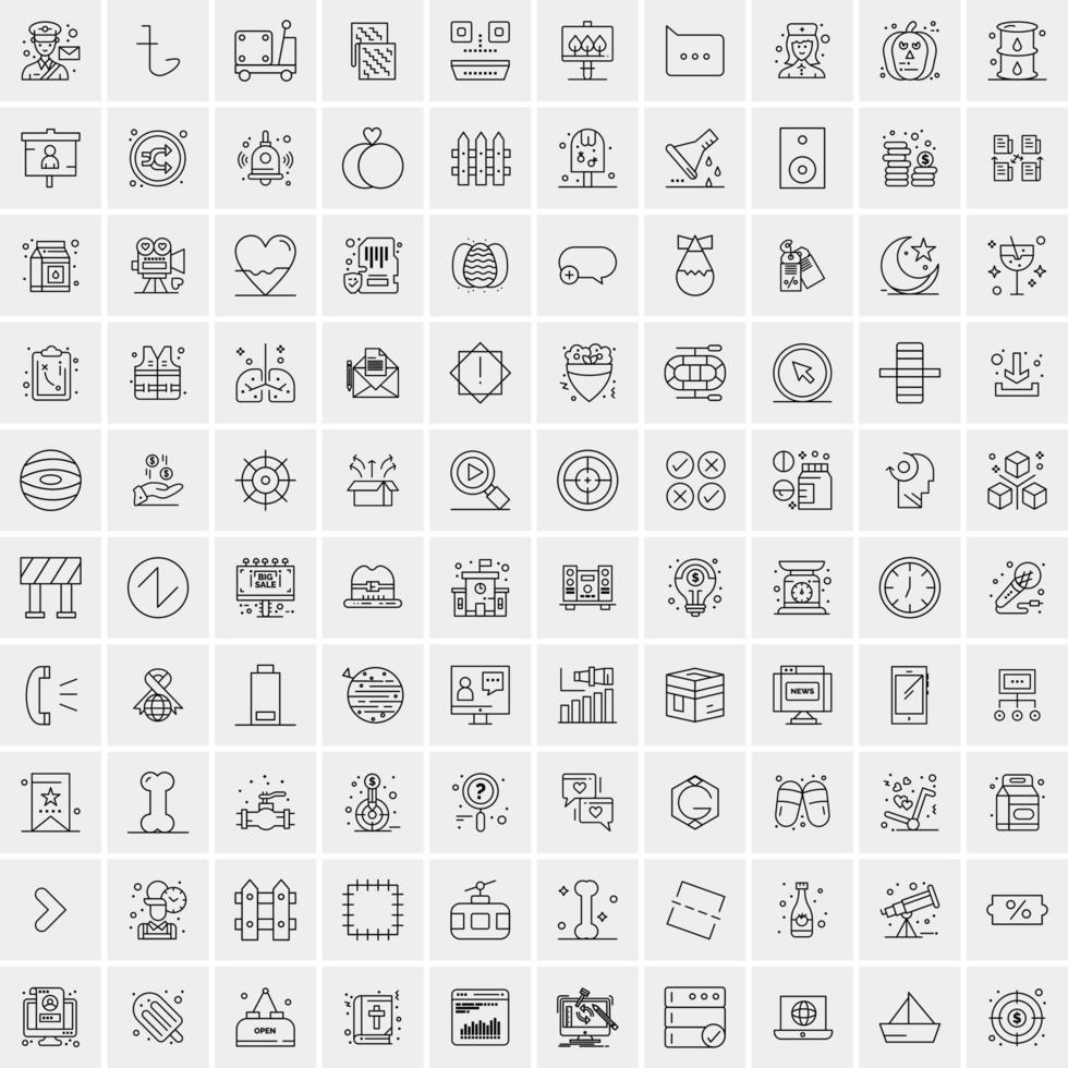 100 Universal Black Line Icons on White Background vector