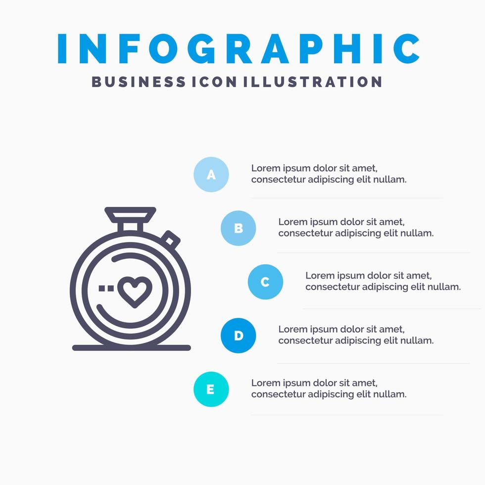 Compass Love Heart Wedding Line icon with 5 steps presentation infographics Background vector