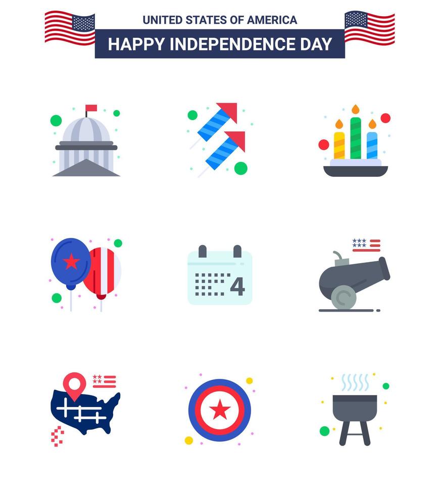 paquete de iconos de vector de stock de día americano 9 signos y símbolos de línea para la fiesta del día disparar globos de día elementos de diseño de vector de día de EE. UU. editables