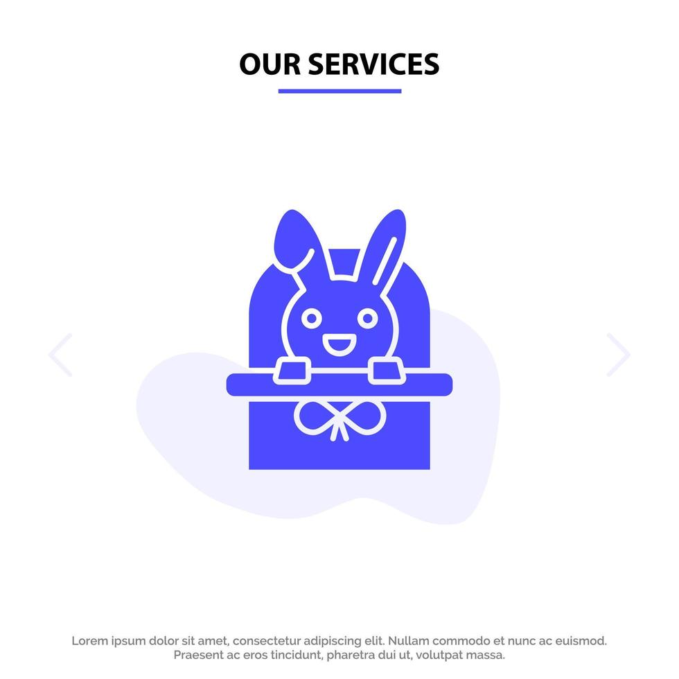 Our Services Basket Cart Easter Holiday Solid Glyph Icon Web card Template vector