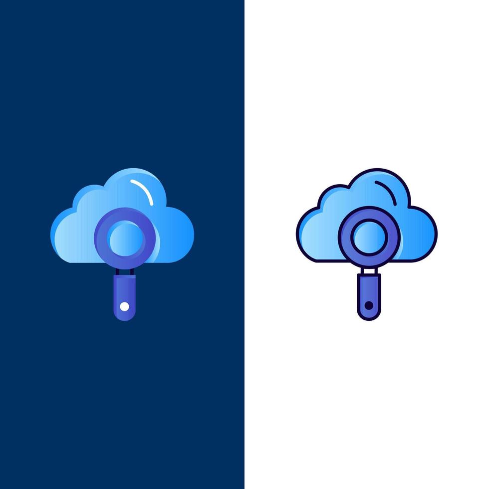 Cloud Computing Search Find  Icons Flat and Line Filled Icon Set Vector Blue Background