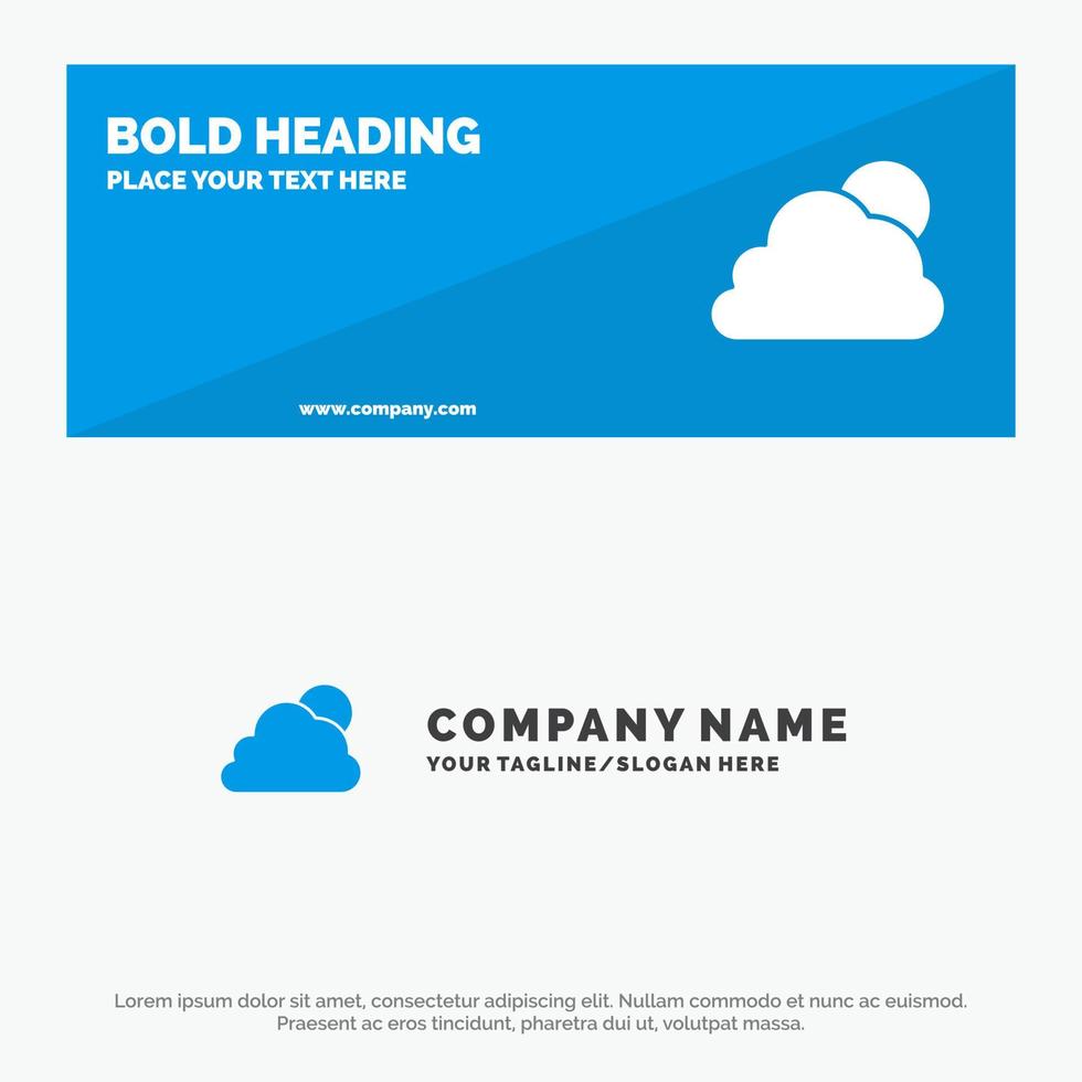 cielo nube sol nublado icono sólido sitio web banner y plantilla de logotipo de empresa vector