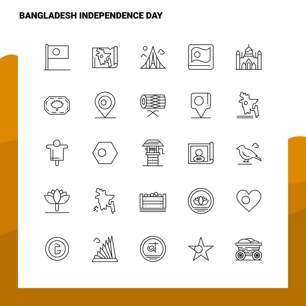 conjunto de iconos de línea del día de la independencia de bangladesh conjunto de 25 iconos diseño de estilo minimalista vectorial conjunto de iconos negros paquete de pictogramas lineales vector