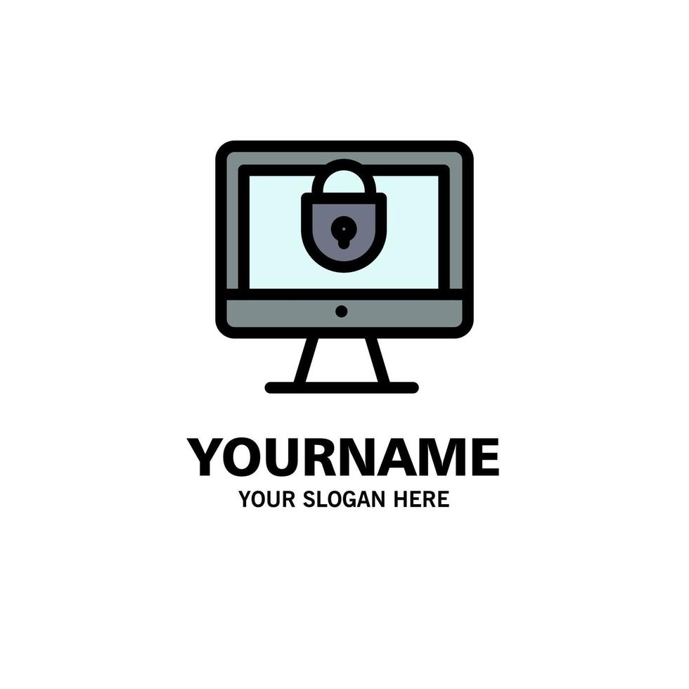 Computer Internet Lock Security Business Logo Template Flat Color vector