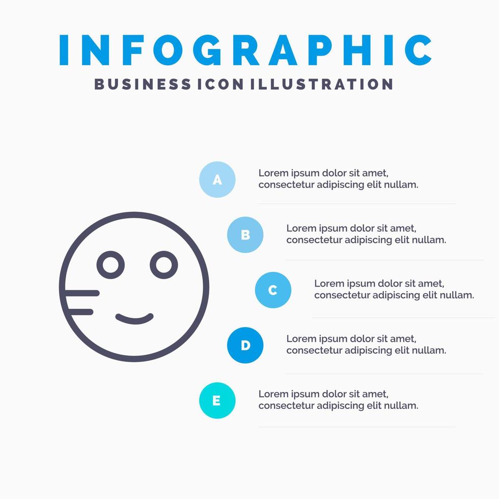 icono de línea de estudio de escuela de emojis avergonzado con fondo de infografía de presentación de 5 pasos vector