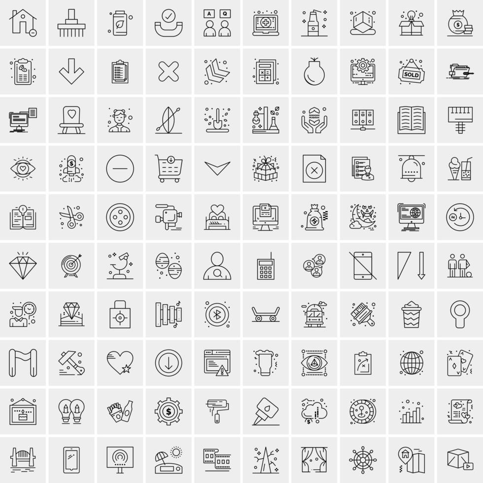 100 iconos universales de línea negra sobre fondo blanco vector