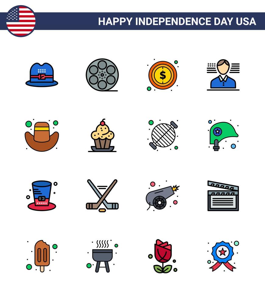 16 iconos creativos de estados unidos signos de independencia modernos y símbolos del 4 de julio de dinero de tapa de pastel elementos de diseño de vector de día de estados unidos editables estadounidenses americanos