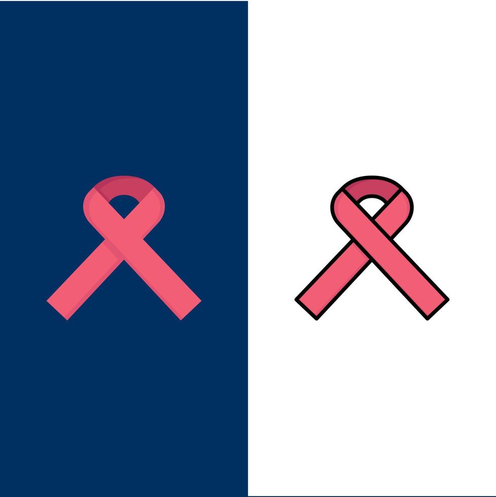 Ribbon Aids Health Medical Icons Flat and Line Filled Icon Set Vector Blue Background