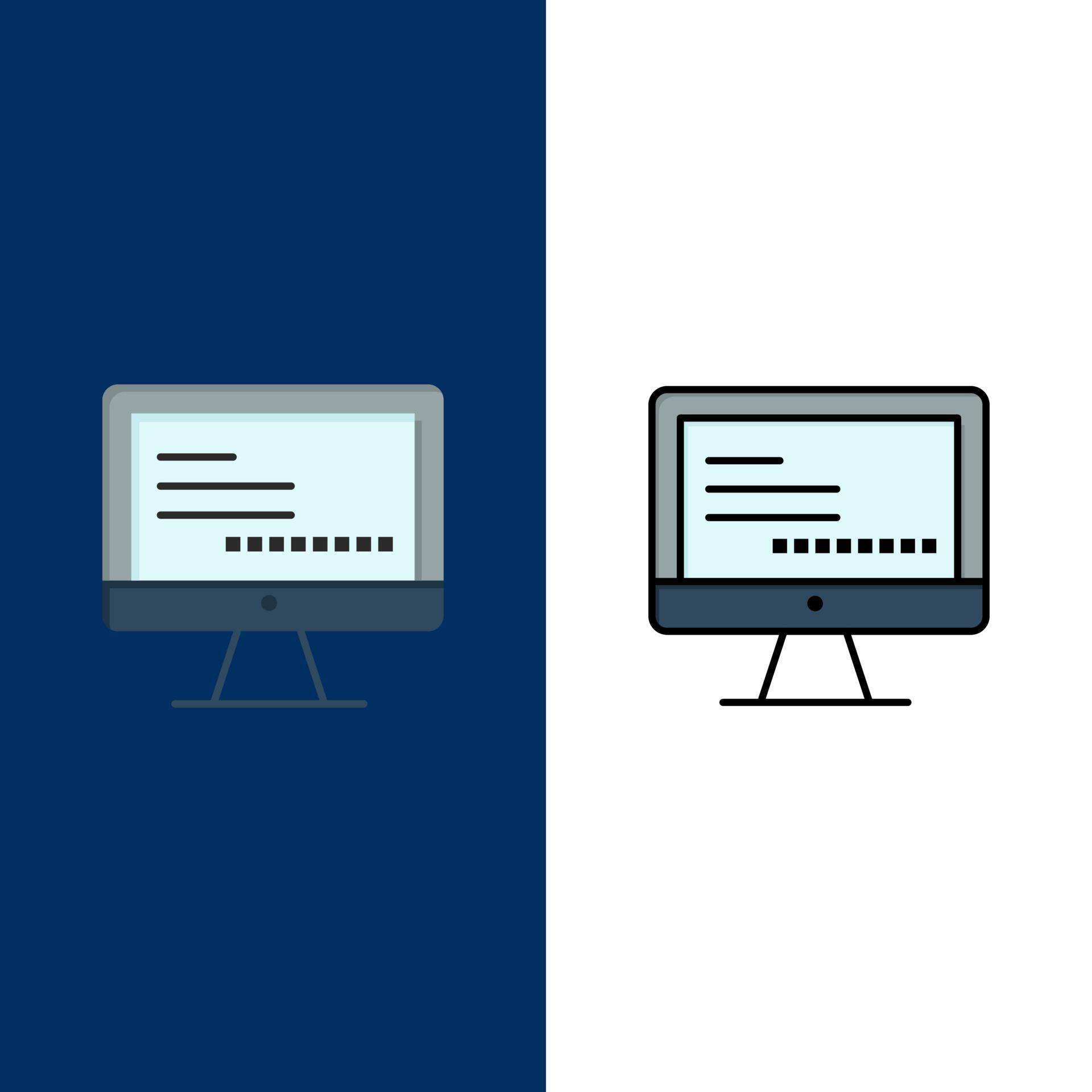 Computer Monitor Text Education Icons Flat and Line Filled Icon Set ...