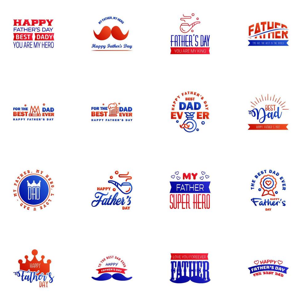 Happy fathers day card 16 Blue and red Set Vector illustration Editable Vector Design Elements