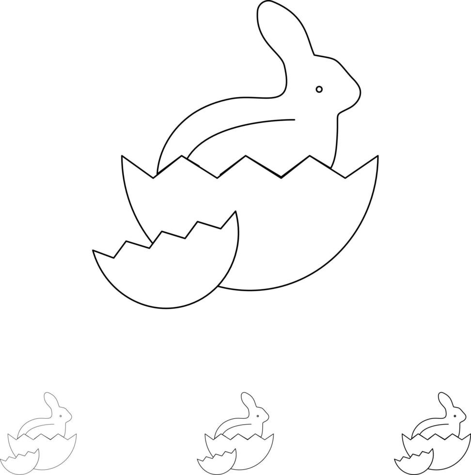 Rabbit Easter Baby Nature Bold and thin black line icon set vector