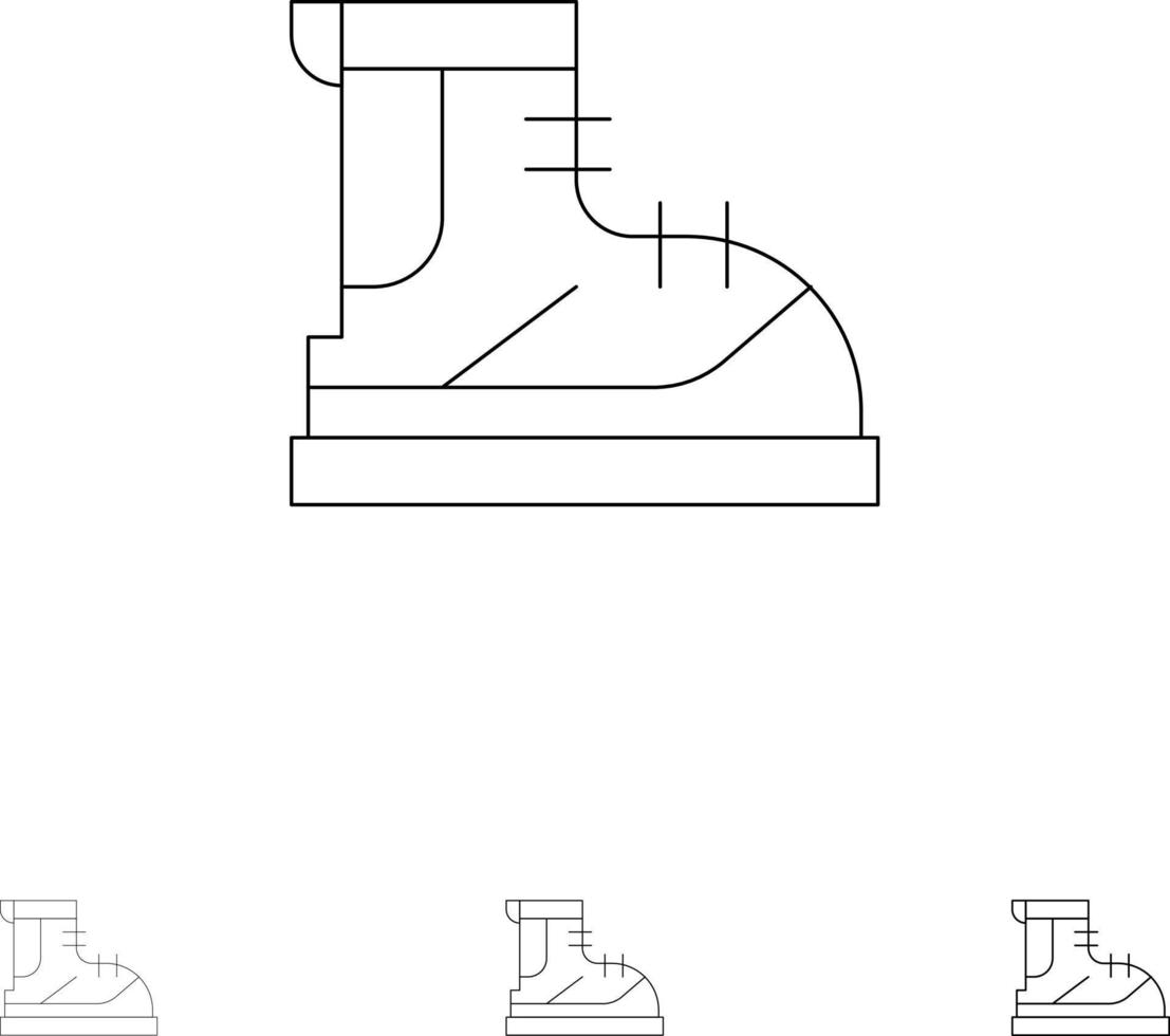 Boots Hiker Hiking Track Boot Bold and thin black line icon set vector