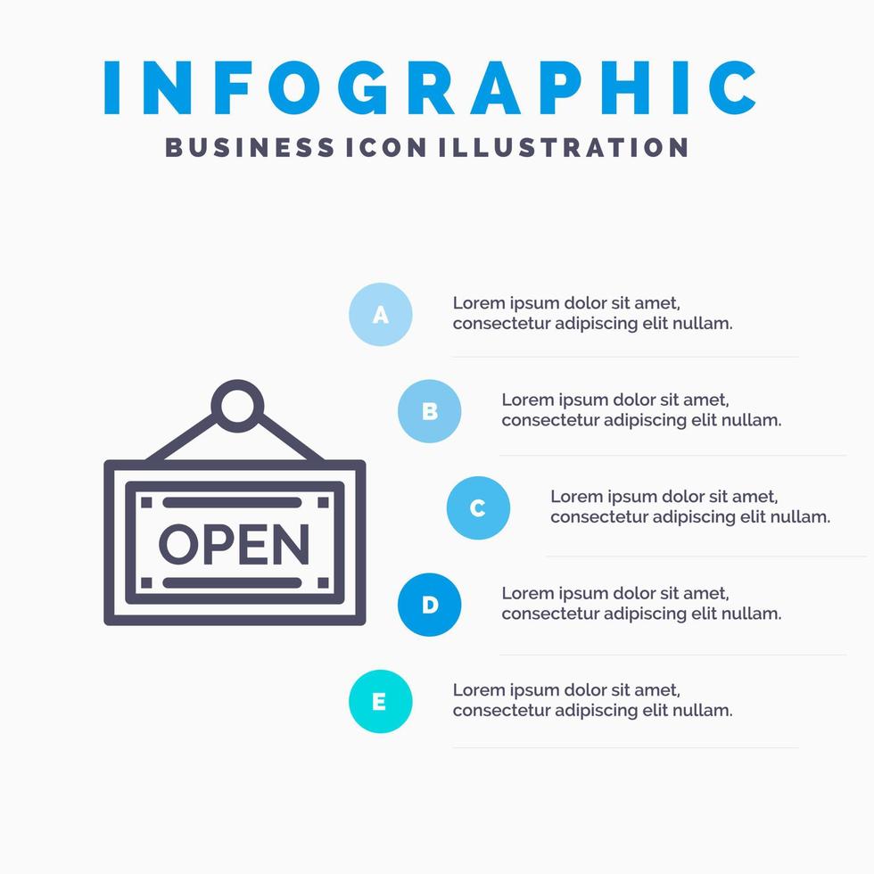 plantilla de infografía azul de tablero de tienda abierta plantilla de icono de línea de vector de 5 pasos