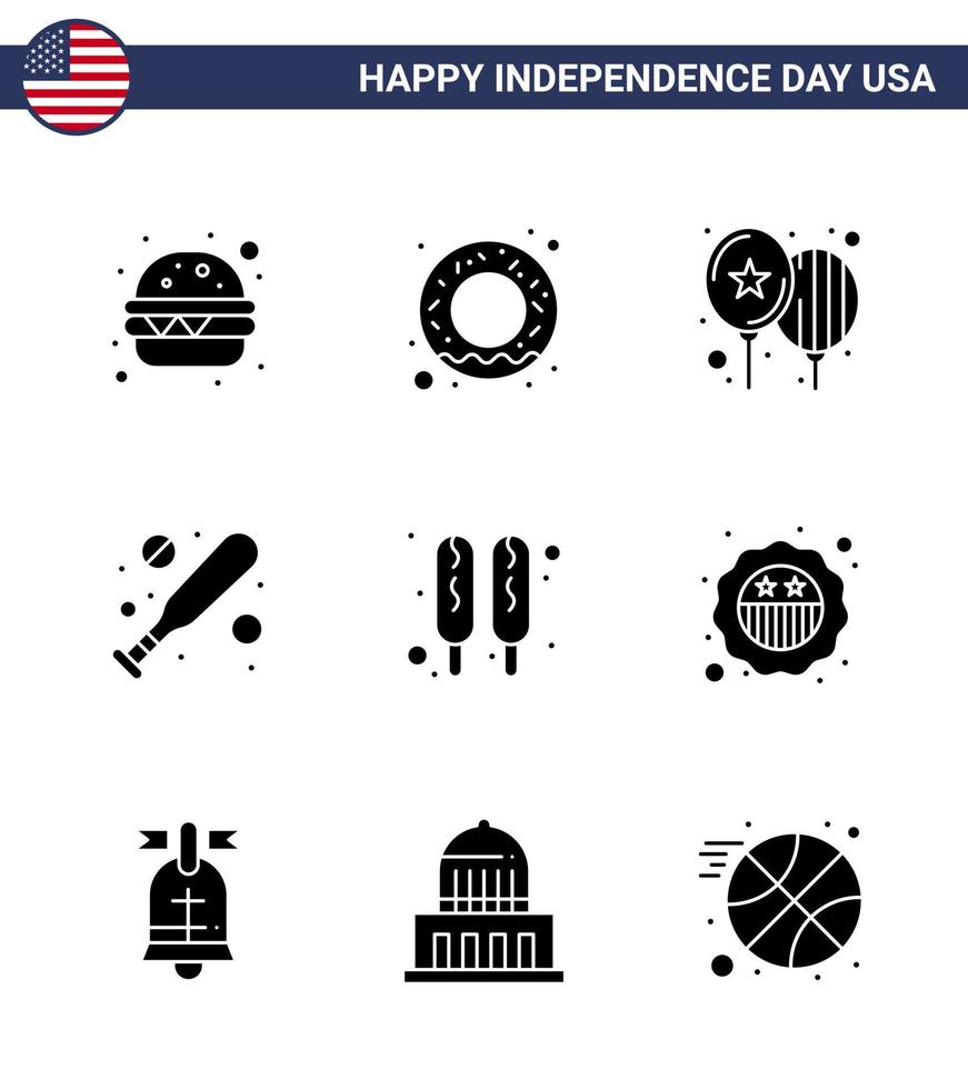 9 iconos creativos de ee.uu. signos de independencia modernos y símbolos del 4 de julio de seguridad día de la comida hot dog hardball elementos de diseño vectorial editables del día de ee.uu. vector