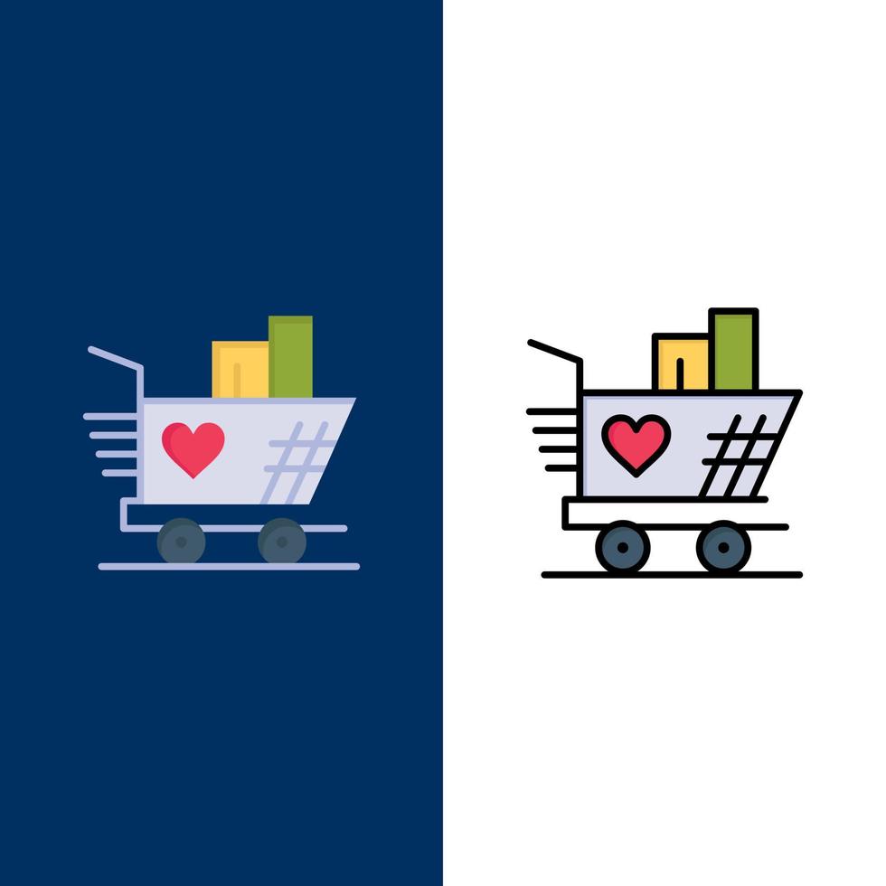 Trolley Love Wedding Heart  Icons Flat and Line Filled Icon Set Vector Blue Background