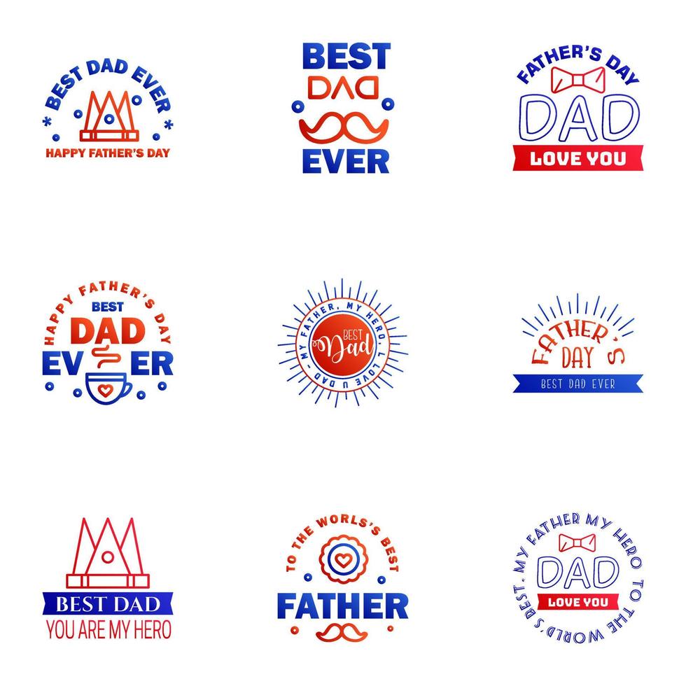 feliz día del padre saludo mano rotulación insignias 9 azul y rojo error tipográfico aislado en blanco plantilla de diseño de tipografía para cartel banner tarjeta de regalo camiseta impresión etiqueta pegatina retro estilo vintage ve vector