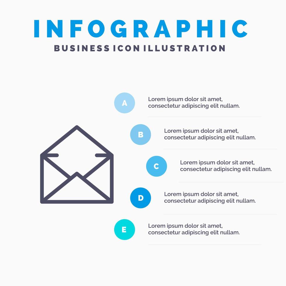 icono de línea abierta de mensaje de correo electrónico con fondo de infografía de presentación de 5 pasos vector
