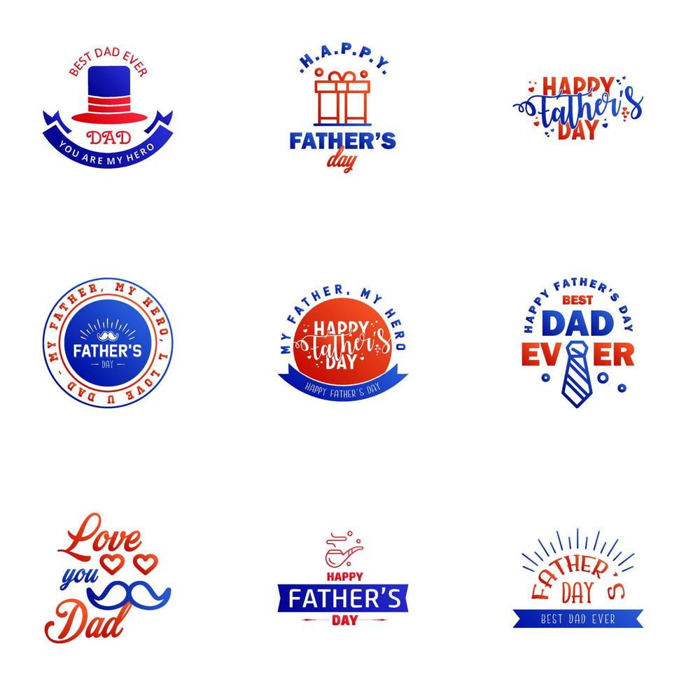 Happy fathers day card 9 Blue and red Set Vector illustration Editable Vector Design Elements