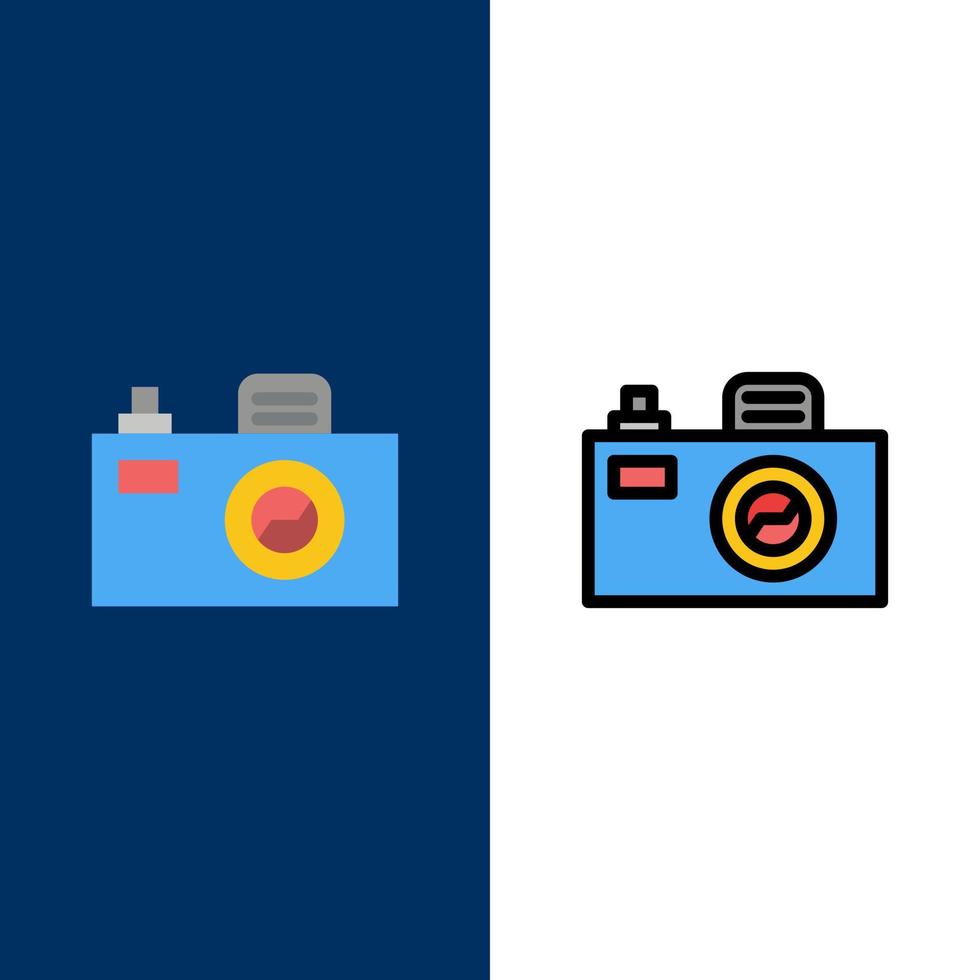 Camera Image Design  Icons Flat and Line Filled Icon Set Vector Blue Background