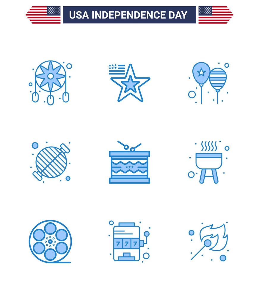 paquete de iconos de vector de stock de día americano 9 signos y símbolos de línea para globos de barbacoa de fiesta barbacoa bandera de américa elementos de diseño de vector de día de estados unidos editables