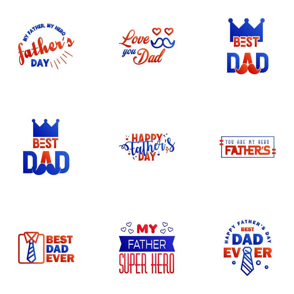 Happy Fathers Day 9 Blue and red Vector Element Set Ribbons and Labels Editable Vector Design Elements