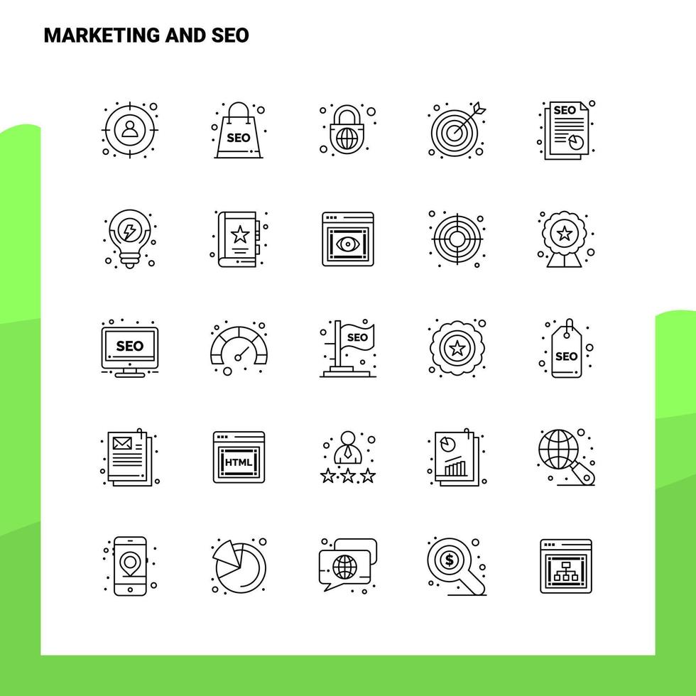 conjunto de iconos de línea de marketing y seo conjunto de 25 iconos diseño de estilo minimalista vectorial conjunto de iconos negros paquete de pictogramas lineales vector