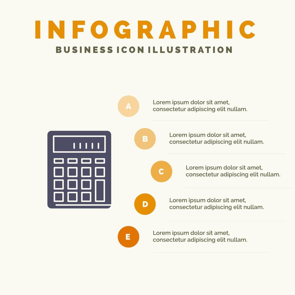 calculadora contabilidad negocio calcular financiero matemáticas sólido icono infografía 5 pasos presentación antecedentes vector