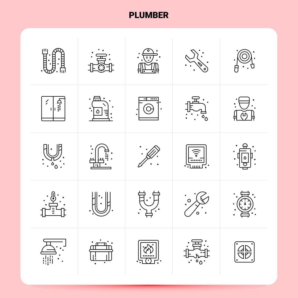 OutLine 25 Plumber Icon set Vector Line Style Design Black Icons Set Linear pictogram pack Web and Mobile Business ideas design Vector Illustration