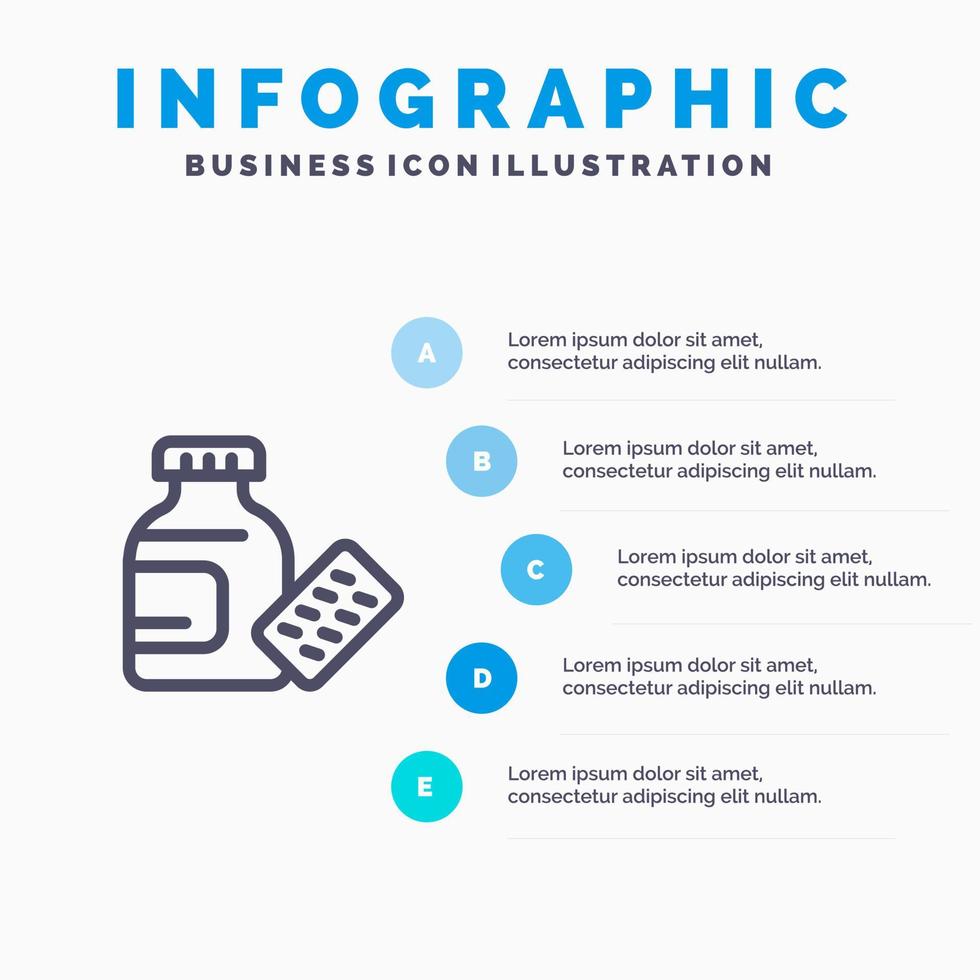 icono de línea de ciencia de medicina médica con fondo de infografía de presentación de 5 pasos vector