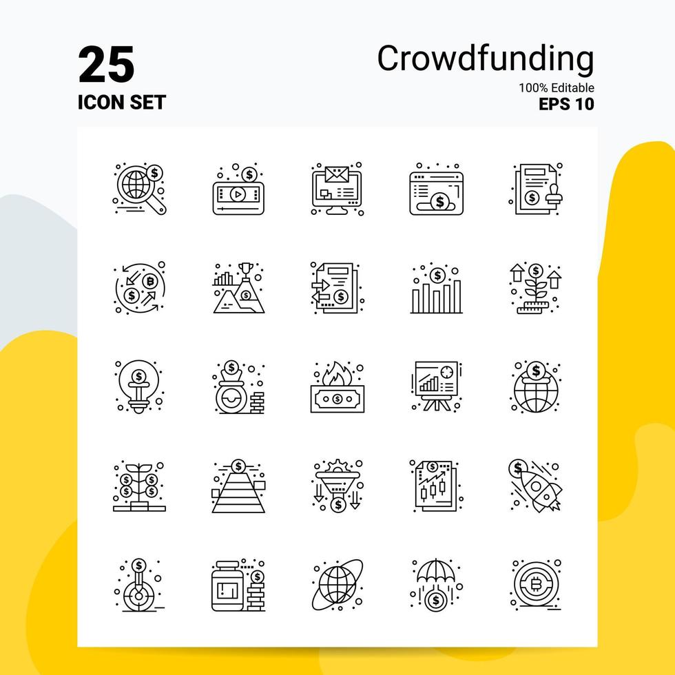 25 Crowdfunding Icon Set 100 Editable EPS 10 Files Business Logo Concept Ideas Line icon design vector