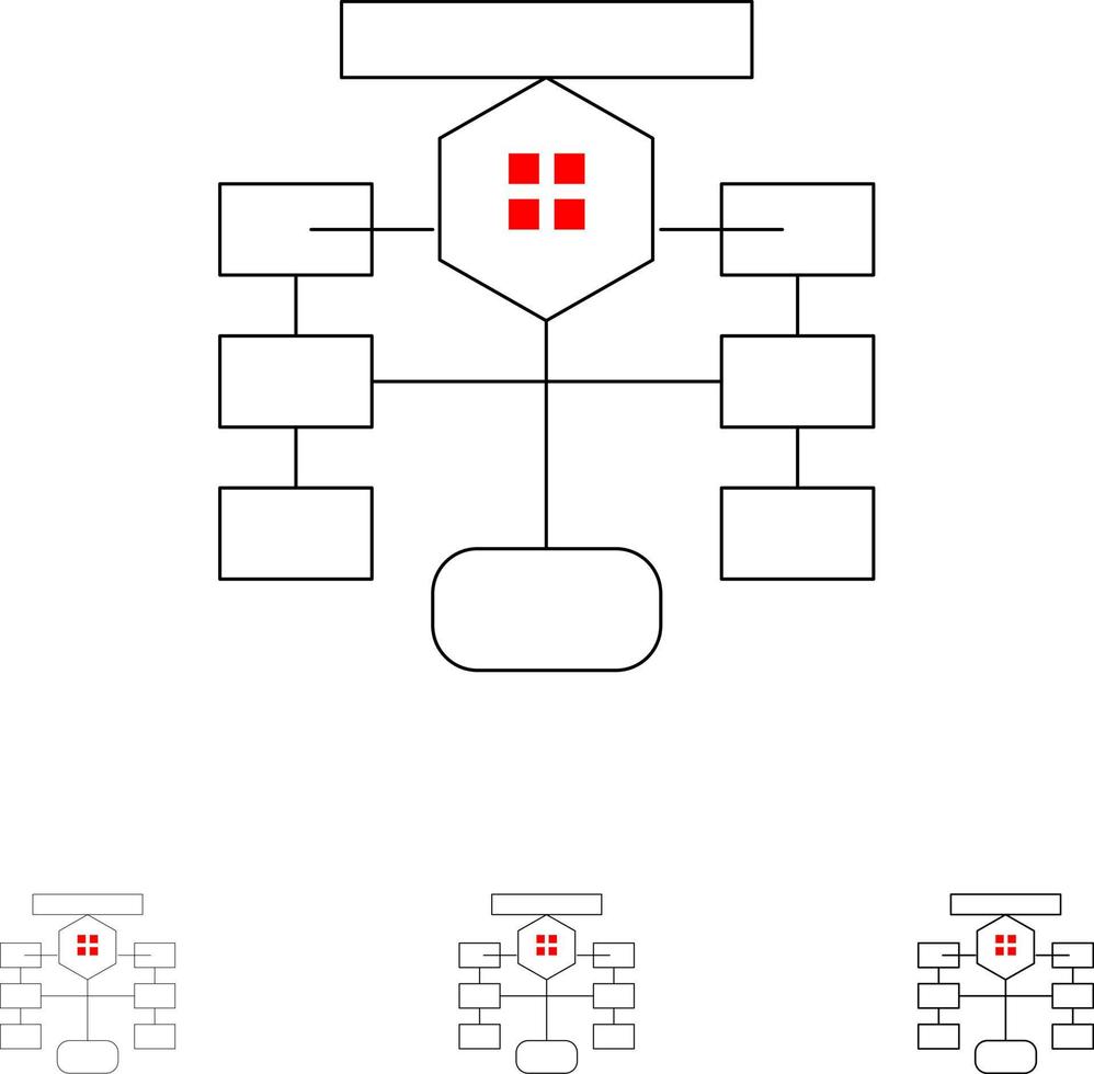 Flowchart Flow Chart Data Database Bold and thin black line icon set vector