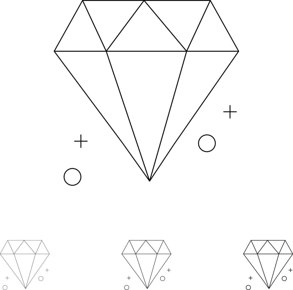 Diamond Canada Jewel Bold and thin black line icon set vector