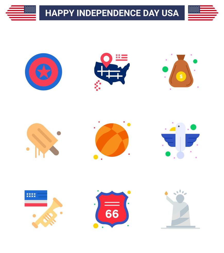 Pack of 9 creative USA Independence Day related Flats of football american money usa cream Editable USA Day Vector Design Elements
