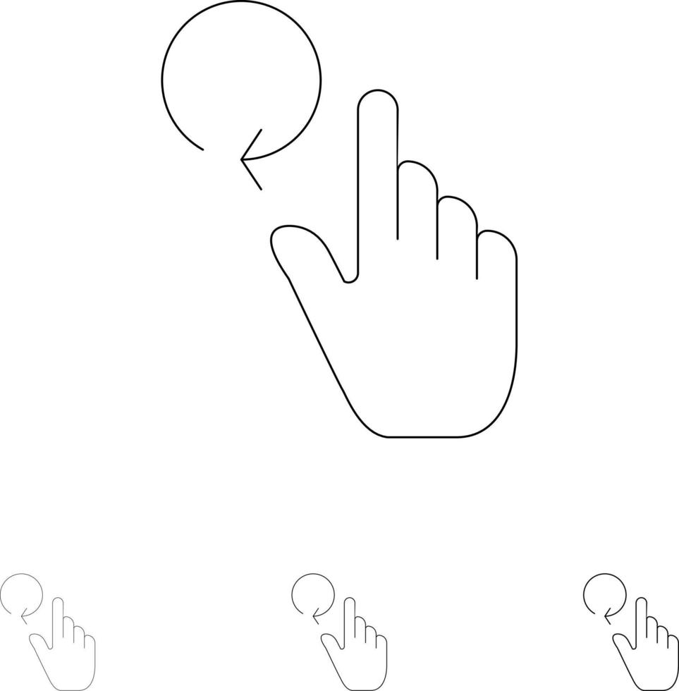 los gestos de los dedos de la mano recargan el conjunto de iconos de línea negra en negrita y delgada vector