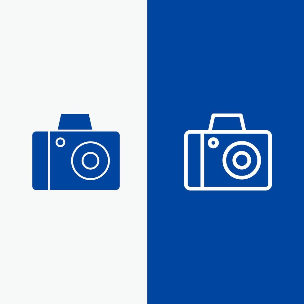 línea de estudio fotográfico de cámara y glifo icono sólido banner azul línea y glifo icono sólido banner azul vector